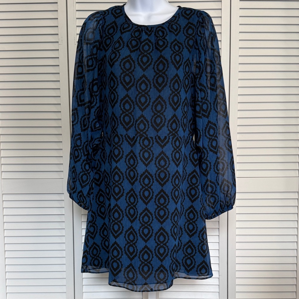 Zara Blue and Black Bell Long Sleeve Dress